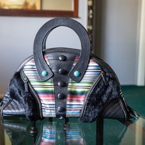 Shanghai Tang "Tibetan Stripe" Half Moon Handbag